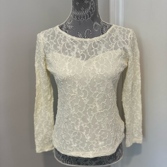 NWT Women’s Small Coldwater Creek Lace Sweetheart Neckline Long Sleeve Blouse. - Picture 1 of 10
